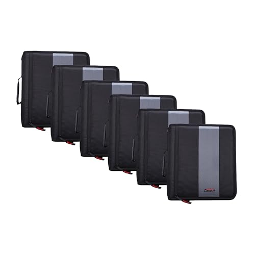 Case-it Classic Zipper Binder | 2-Inch O-Rings, 350 Sheet Capacity, Multiple Storage Pockets & Shoulder Strap | School & Office Organizer | D-251 Jet Black | 6 Pack - color: A Jet Black, size: 6 Pack