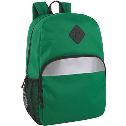 Trail maker 17" Backpack – Reflective School Backpack with Padded Straps, Water Bottle Pockets for Kids & Adults, School Travel Camp (Green) - color: Green