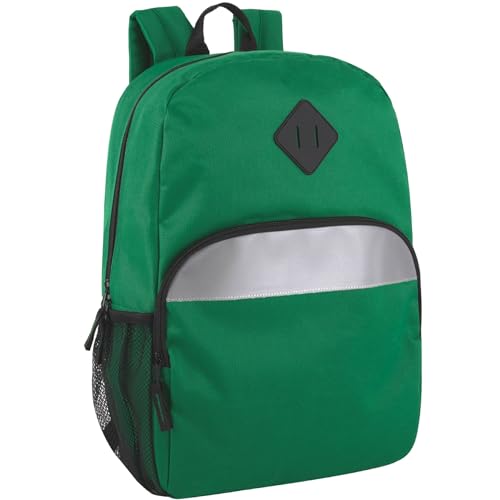 Trail maker 17" Backpack – Reflective School Backpack with Padded Straps, Water Bottle Pockets for Kids & Adults, School Travel Camp (Green) - color: Green