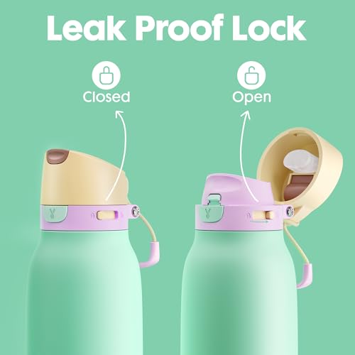 Meoky 24 oz Slim Insulated Water Bottle: Leak Proof Locking Lid, 2-in-1 Straw and Spout, 24 Hours Cold, Top Handle, BPA Free, Stainless Steel Water Bottle for Adults Teens Sports Travel, Lime - color: Lime
