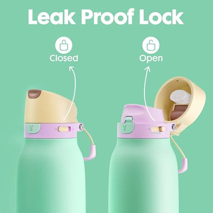 Meoky 24 oz Slim Insulated Water Bottle: Leak Proof Locking Lid, 2-in-1 Straw and Spout, 24 Hours Cold, Top Handle, BPA Free, Stainless Steel Water Bottle for Adults Teens Sports Travel, Lime - color: Lime