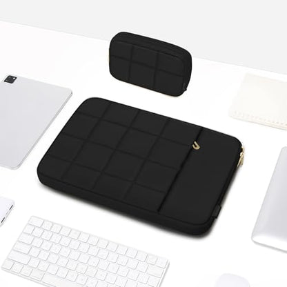MOSISO Laptop Case 13.3 inch,13-13.3 inch Puffy Laptop Sleeve Compatible with MacBook Air 13 13.6/Neo/Pro 13/Pro 14,HP Dell ASUS,Twelve Square Quilted Bag with Vertical Pocket&Small Case, Black - color: Black, size: 13.3 inch