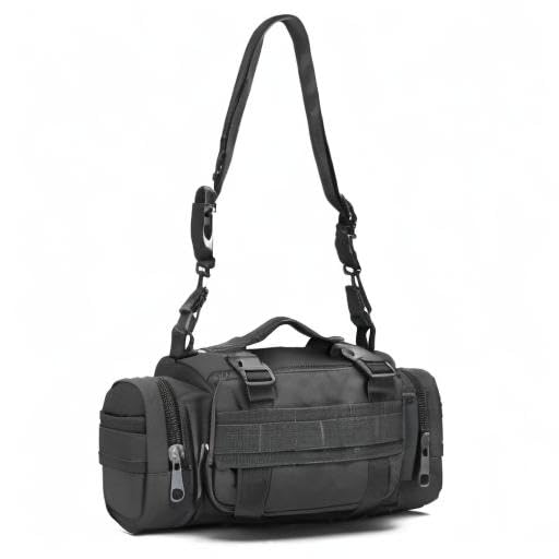 Tactical Duffel Bags for Men, 3P Military Molle Waist Fanny Packs EDC Utility Pouch Crossbody with Shoulder Strap Hand Carry - color: Black