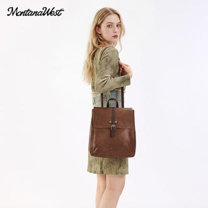 Montana West Backpack Purse for Women Casual Daypack Convertible Crossbody Backpack for Travel Work - color: Brown