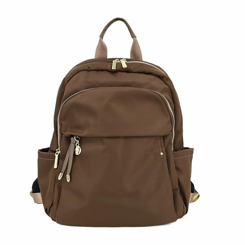 M-ioi-M Medium Backpack Purse for Women, Fashion Nylon Daypack with Gold Hardware, Lightweight Water-Resistant Rucksack for College, Work, Travel, Everyday Use, Fits 13–14" Laptop(Walnut Brown,Medium) - color: Walnut Brown,medium