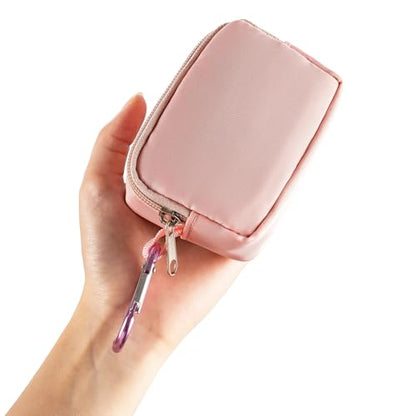 2-Piece Mini Pouch with Carabiner Clip, Unisex Small Organizer Case for Electronics, Makeup, and Accessories (Pink) - color: Pink