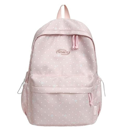 Cute Aesthetic Backpack Y2K Simple Heart Star Print Kawaii Backpacks Travel Laptop Rucksack Backpack for Women (Pink) - color: Pink