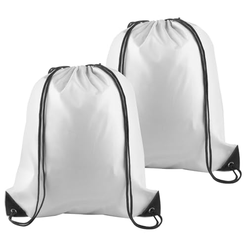 PLULON 2Pcs White Drawstring Bags Bulk, Drawstring Backpack String Backpack Cinch Sack Sport Gym Backpack Bags for Yoga Traveling Outdoor Sports - color: White