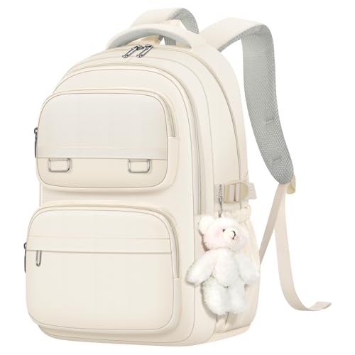 KBTYE School Backpack for Kids Girls Cute Travel Backapck for College Women Men Casual Laptop Bookbag for Teen Student(Beige) - color: Beige