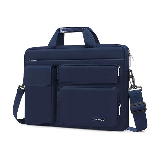 MOSISO Laptop Shoulder Bag 15.6 inch, 15-15.6 inch Computer Bag Compatible with MacBook Pro 16 inch, HP, Dell, Lenovo, Notebook with 2 Raised&1 Flapover&1 Horizontal Pocket&Handle&Belt, Navy Blue - color: Navy Blue, size: 16 inch