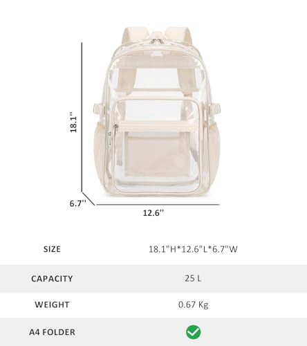 abshoo Big Heavy Duty Clear Backpack for School Girls Boys Transparent Bookbag for Middle High School (Beige) - color: Beige