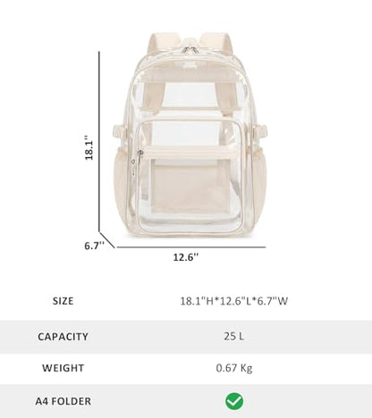 abshoo Big Heavy Duty Clear Backpack for School Girls Boys Transparent Bookbag for Middle High School (Beige) - color: Beige