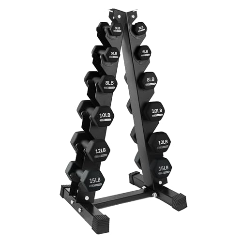 HolaHatha Neoprene Dumbbell Weights Set w/Rack, Home Gym Equipment - Portable Weighted Exercise Dumbbells for Fitness, Training, and Lifting Workouts - color: Black, size: 106 LB