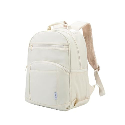 NOL Natural Organic Lifestyle Kids Backpack, School Backpacks for Teens Girls Boys, School Bookbag with Pencil Bag & Reflective Stripe for Elementary School - Cream - color: Cream