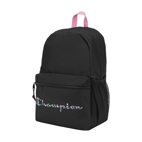 Champion Kids' Merit Backpack with Padded Straps, Water Bottle Pocket and Laptop Compartment for Daily Use, Pink/Black, One Size - color: Pink/Black