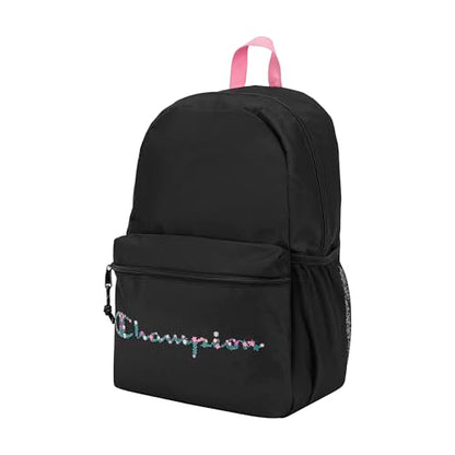 Champion Kids' Merit Backpack with Padded Straps, Water Bottle Pocket and Laptop Compartment for Daily Use, Pink/Black, One Size - color: Pink/Black
