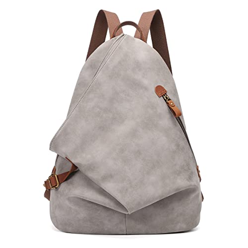KL928 PU Leather Vintage Backpack – Large Casual Daypack Outdoor Travel Rucksack Hiking Backpacks for Men Women - color: 6882-pu-leaden
