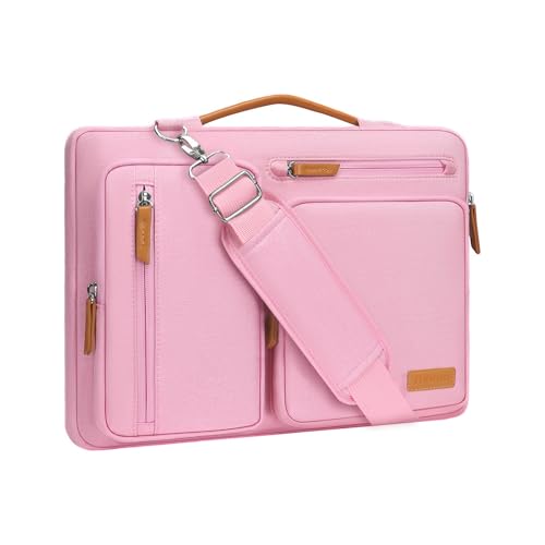 MOSISO 360 Protective Laptop Shoulder Bag,15-15.6 inch Computer Bags Compatible with MacBook Pro 16 inch, HP, Dell, Lenovo, Asus Notebook,Side Open Messenger Bag with 4 Zipper Pockets, Pink - color: Pink, size: 16 inch