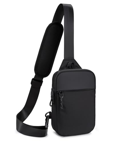 higouta Mini Sling Bag for Men Women, RFID Blocking Crossbody Backpack Casual Utility Chest Phone Bag for Travel Workout - color: Black