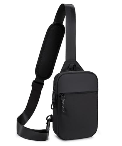 higouta Mini Sling Bag for Men Women, RFID Blocking Crossbody Backpack Casual Utility Chest Phone Bag for Travel Workout - color: Black