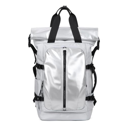 Rolltop Backpack, Travel Rucksack for Men Women, Anti Theft Backpacks with 15.6-inch Laptop Compartment, Waterproof Casual Daypack for Work, Business, Commuter and College - color: Light Grey