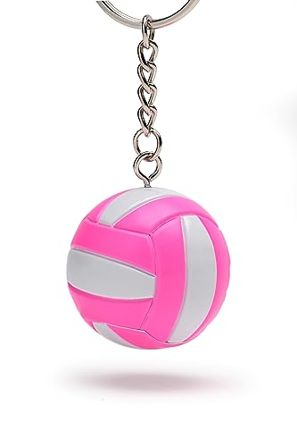 Tandem Sport Volleyball Key Chain - Mini Volleyball On Key Ring - Pink and White Volleyball Keychain for Backpacks, Gym Bags, Purses - Volleyball Themed Party Supplies - Gift for Volleyball Players - color: Pink Volleyball