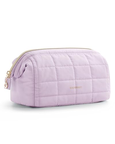 BAGSMART Makeup Bag Travel Toiletry Bag, Puffy Padded Make Up Bags for Women Makeup Organizer Case, Wide-open Pouch Purse Travel Essentials Toiletries Accessories Brushes, Lavender Purple - color: 19-Lilac Purple