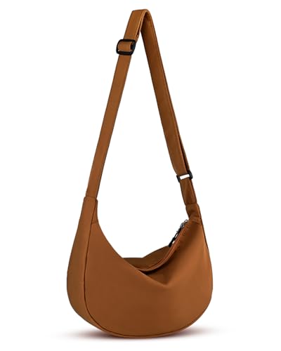 Crossbody Crescent Bag for Women Men Trendy, Crescent Sling Bag with Adjustable Strap, 2 Zippers Lightweight - color: Brown