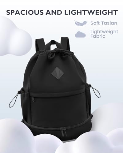 RHDZO Drawstring Backpack Sports Gym Bag with Shoe Compartment and Wet Pocket String Swim Bag for Women Men Beach Backpack, Black - color: Black