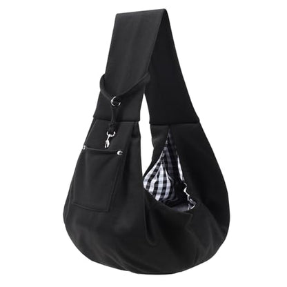 Dog Carrier Sling - Reversible Puppy Carrier Purse with Storage Pocket, Hand-Free Dog Sling Carrier for Carry Small Dogs and Cats, Travel Safety Harness, Dog and Cat Harness(Black) - color: Black