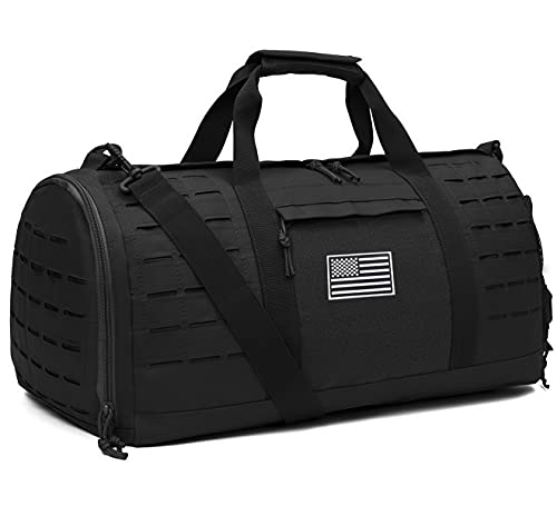 QT&QY 40L Military Tactical Duffle Bag For Men Sport Gym Fitness Tote Travel Training Workout With Shoe Compartment Basketball Football Weekender - color: Black