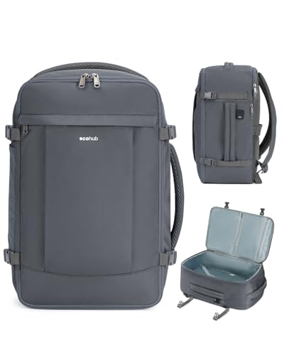 ECOHUB Travel Backpack Airlines Approved Personal Item Bag Carry On Backpack - color: Grey, size: 18 inch underseat