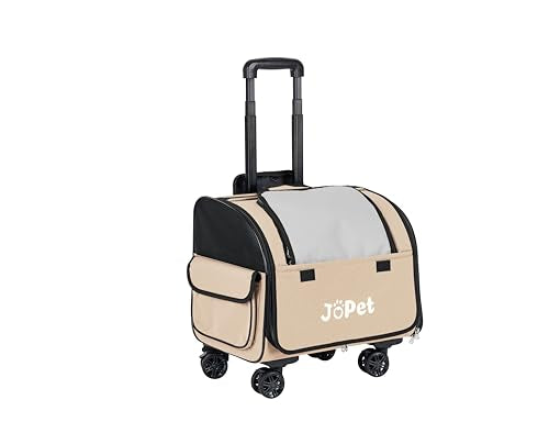 Pet Bag Carrier with Wheels, Pet Backpack with Wheels, Small Dog Carrier, cat Carrier, Detachable Wheels, Travel Bag, Pet Trolley, Soft Sided Carrier with Wheels, Foldable Carrier (Latte White) - color: Latte White