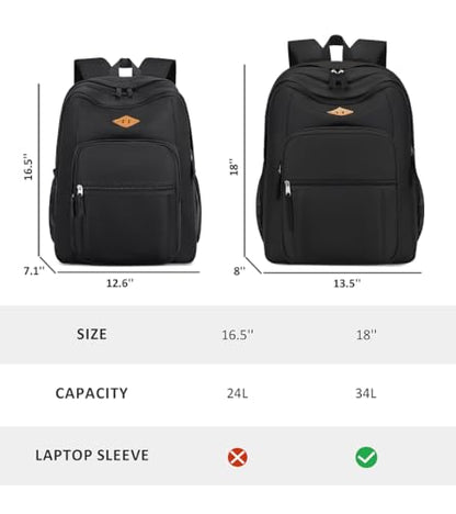 abshoo Classical Basic Womens Travel Backpack For College Men Water Resistant Bookbag (Black) - color: Black, size: 16.5 Inc