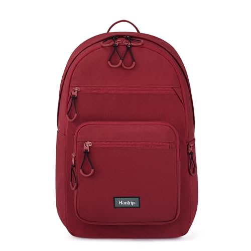 HanTrip Carry On Travel Backpack For Women, 18 Inch Water Resistant Large Backpack Lightweight Bookbag For Men, 8x14x18 Personal Item Bag Casual Daypack Backpacks For Work Office Commuter (Burgundy) - color: Burgundy, size: 18 Inch