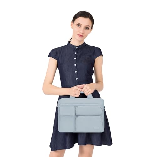 MOSISO Laptop Shoulder Bag 15.6 inch, 15-15.6 inch Computer Bag Compatible with MacBook Pro 16 inch, HP, Dell, Lenovo, Notebook with 2 Raised&1 Flapover&1 Horizontal Pocket&Handle&Belt, Baby Blue - color: Baby Blue, size: 16 inch