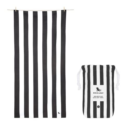 Dock & Bay Beach Towel - Quick Dry, Sand Free - Compact, Lightweight - 100% Recycled - Includes Bag - Cabana - Kamari Charcoal - Large (160x90cm, 63x35) - color: Cabana - Kamari Charcoal, size: Large (160x90cm, 63x35")
