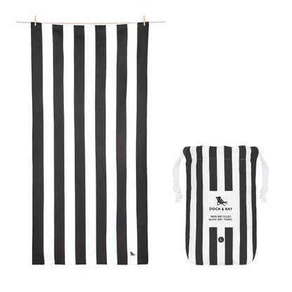 Dock & Bay Beach Towel - Quick Dry, Sand Free - Compact, Lightweight - 100% Recycled - Includes Bag - Cabana - Kamari Charcoal - Large (160x90cm, 63x35) - color: Cabana - Kamari Charcoal, size: Large (160x90cm, 63x35")