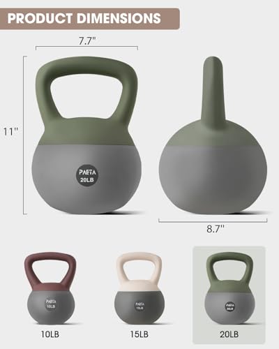 PAETA Soft Kettlebell for Home Fitness – Anti-Slip Grip & Wide Handle Design,Soft Kettlebell Set, Gentle Floor-Friendly Impact – 10lbs, 15lbs, 21lbs, for Home Functional Training - color: 20lbs Green