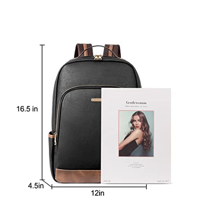 CLUCI Leather Backpack for Women 15.6 inch Laptop Backpack Purse Computer Backpack for Travel Airplane Casual Daypack Beige with Brown - color: Black With Brown