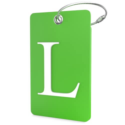 Shacke Luggage Tag Initial - Fully Bendable Tag w/Stainless Steel Loop (L) - color: Green, size: Letter L