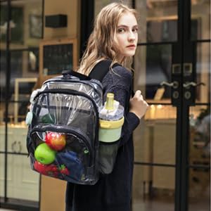 Clear Backpack, Clear Bag Stadium Large See Through Bookbag Heavy Duty PVC Transparent Backpacks for School - color: Black-1pack