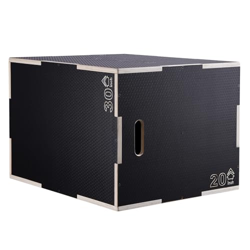 VEVOR 3 in 1 Plyometric Jump Box, Easy-to-Assemble Wood Plyo Box for Jumping Trainers, Home Gym Training and Conditioning - style: 30"x24"x20"