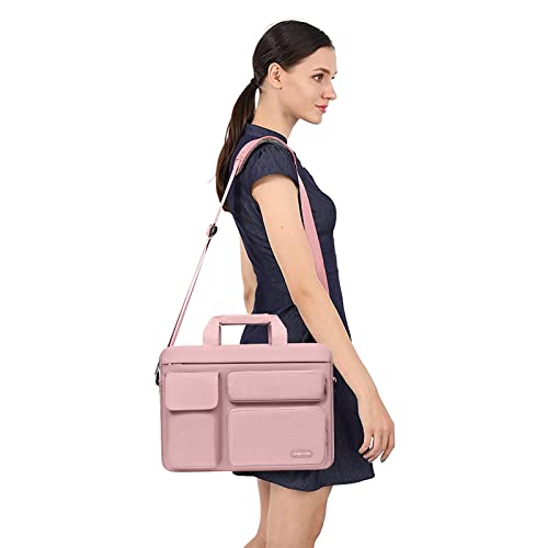 MOSISO Laptop Shoulder Bag 15.6 inch, 15-15.6 inch Computer Bag Compatible with MacBook Pro 16 inch, HP, Dell, Lenovo, Notebook with 2 Raised&1 Flapover&1 Horizontal Pocket&Handle&Belt, Pink - color: Pink, size: 16 inch