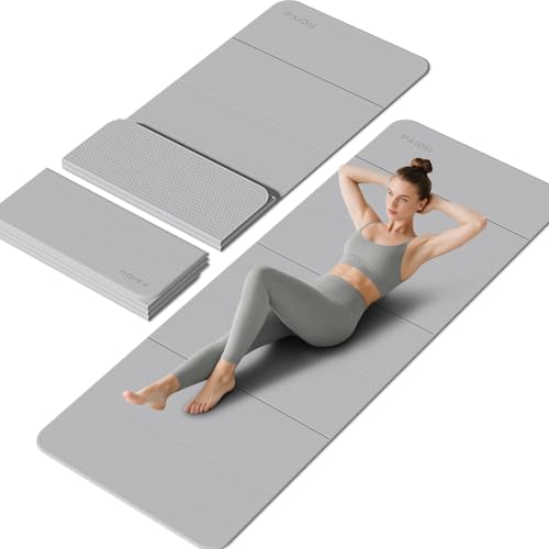PAIDU Foldable Yoga Mat - 10mm Extra Thick, 75"26" Non-Slip Exercise Fitness Mat | SGS Eco-Certified, Portable for Yoga/Pilates/Studio/Home Workout - color: Grey