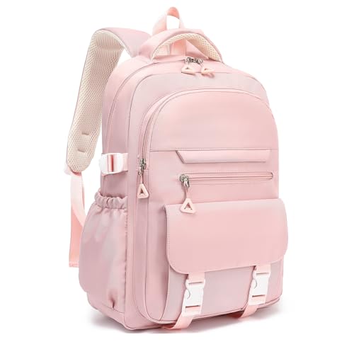 Kids High Middle School Backpack for Girls 5-12 Kawaii Travel Aesthetic Bookbag,Pink - color: Pink