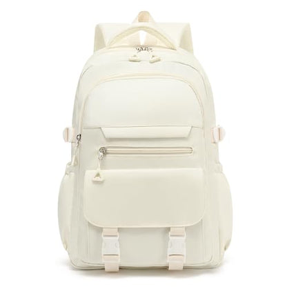 Kids High Middle School Backpack for Girls 5-12 Kawaii Travel Aesthetic Bookbag,Beige - color: Beige