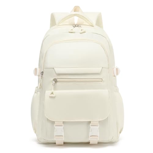 Kids High Middle School Backpack for Girls 5-12 Kawaii Travel Aesthetic Bookbag,Beige - color: Beige