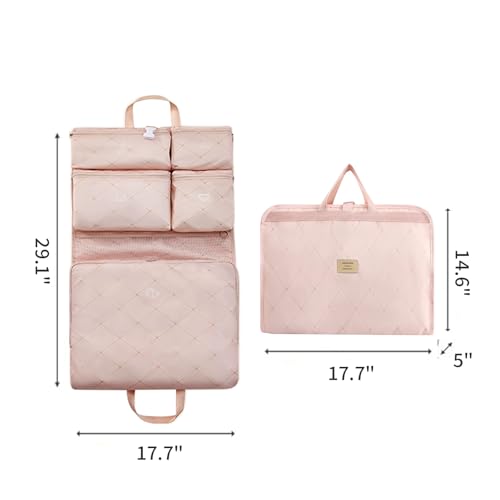 7-in-1 Travel Storage Bag, Foldable Hanging Packing Cube with Compartments for Clothes, Pink - color: Pink