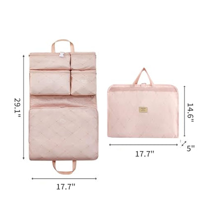 7-in-1 Travel Storage Bag, Foldable Hanging Packing Cube with Compartments for Clothes, Pink - color: Pink
